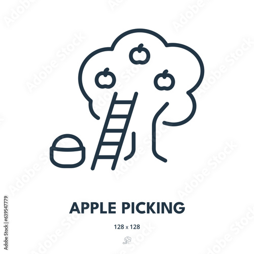 Apple Picking Icon. Fruit, Garden, Tree. Editable Stroke. Simple Vector Icon