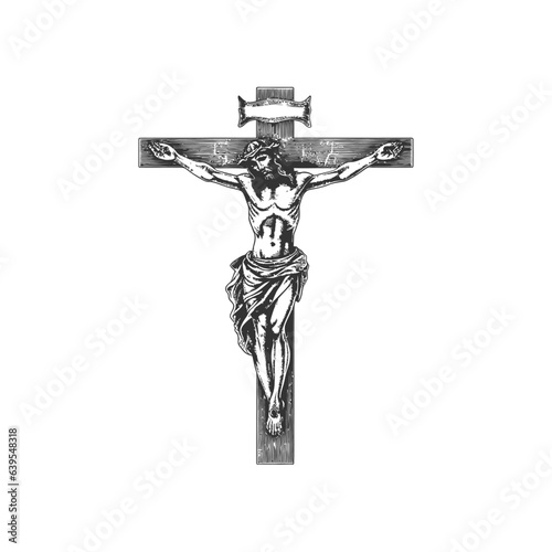 Fotografia Crucifix cross with jesus sketch hand drawn