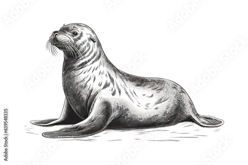 Fur seal hand drawn sketch Marine animals. Vector illustration design.