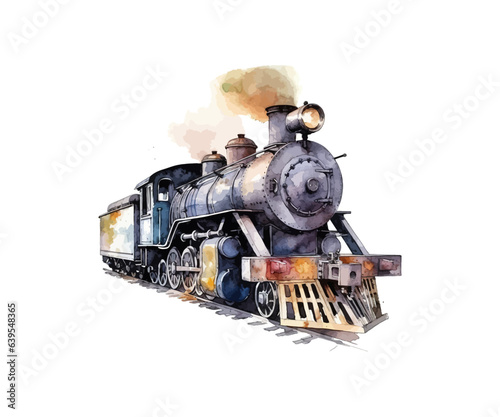Photo Old Vintage steam locomotive watercolor