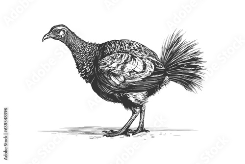 Turkey Bird Standing Side View Sketch Hand Drawn. Vector illustration design.