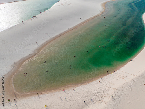 Aerial view of Lencois Maranhenses. White sand dunes with pools of fresh and transparent water. Desert. Barreirinhas. Maranhao State National Park. Brazil photo