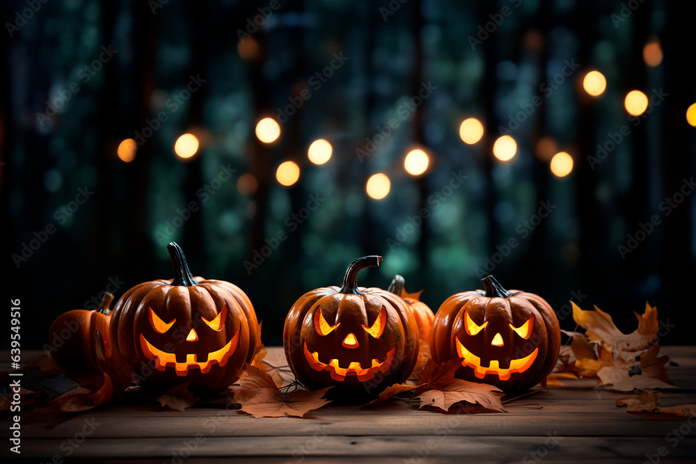 Naklejka premium Halloween mockup decoracion calabaza - Promocion otoño negocio - Octubre halloween plantilla mockup