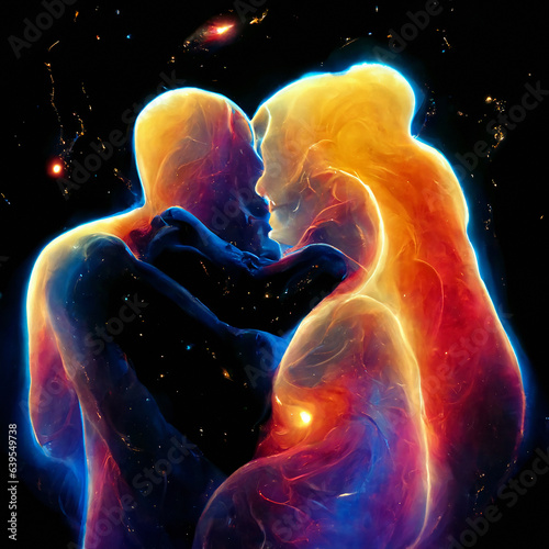Romantic couple's avatars in cyber space, online dating, virtual dating photo