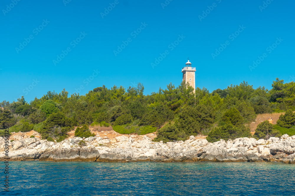 Venetian Lighthouse in Fiskardo village on Kefalonia island, Greece