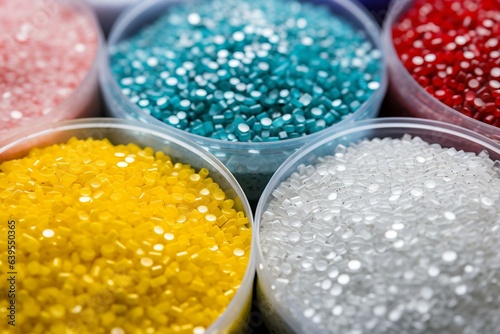 Granules of plastic polymer in various colors. Generative AI