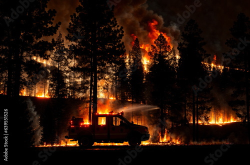 Firefighting Vigil: Heroic Efforts to Quell Nocturnal Forest Inferno