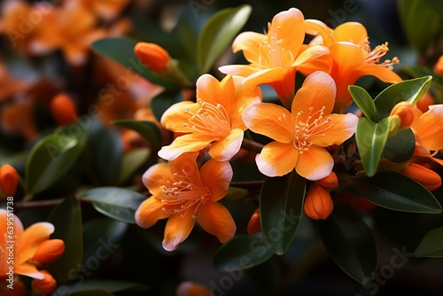 Beautiful orange blossom with vibrant petals blooming in a scenic garden. Generative AI photo