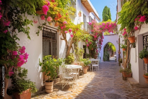 A charming alley in Marbella's historic district, Malaga, Andalusia, Spain. Generative AI photo