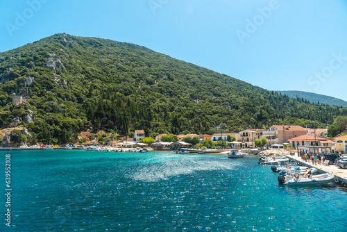 Frikes fishing village port on Ithaki or Ithaca island, Ionian sea, Greece