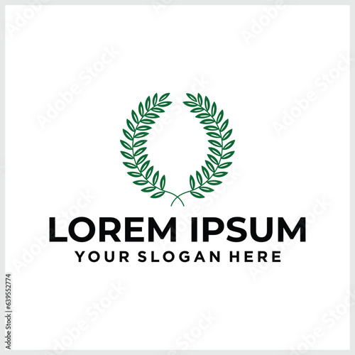 Award vintage circular frame with clear copy space made as spring design decorated with green tree leaves. Vector retro style label, heraldry emblem isolated on white background.