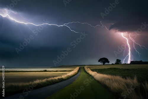 lightning in the field generated Ai.