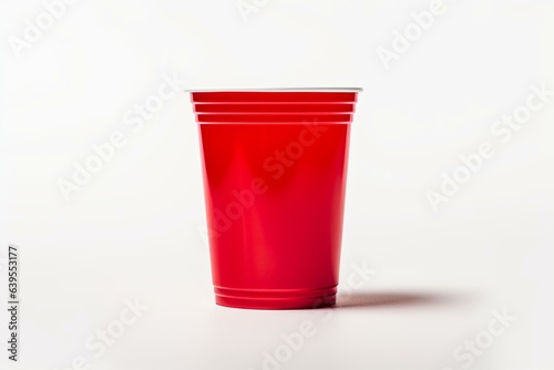 Red solo cup on white, used for beer pong game. Generative AI