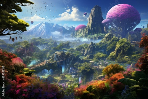 Vibrant planet restored with lush vegetation and blooming flowers. Generative AI