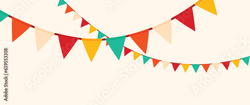Festive flag garlands vector illustration. Triangle buntings in simple