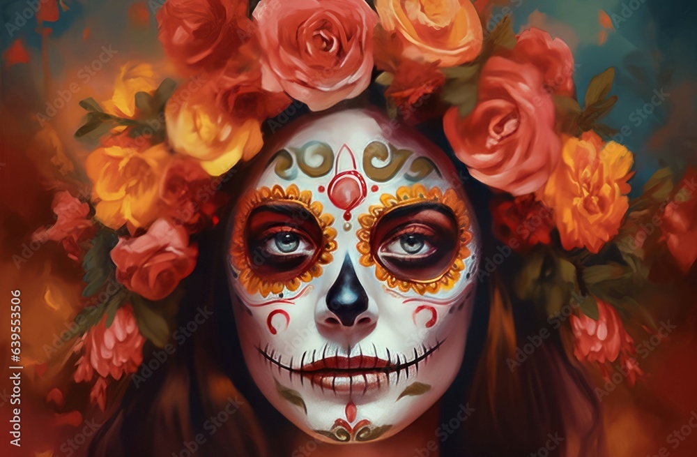 Dead day woman mexican face. Generate Ai