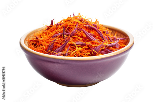 Dried saffron flowers in a bowl isolated on a white background PNG
