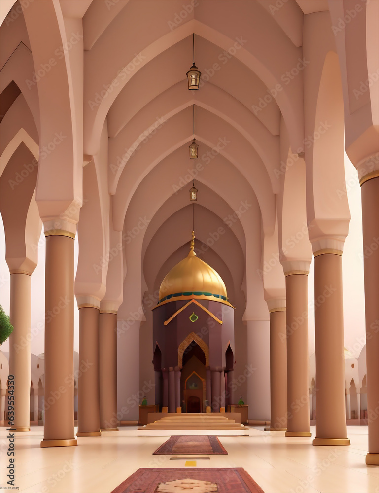 Fototapeta premium islamic mosque cartoon style illustration.