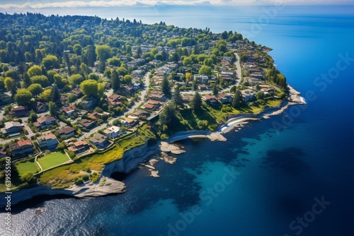 An expansive bird's-eye view of Bronte in Oakville, Canada. Generative AI photo