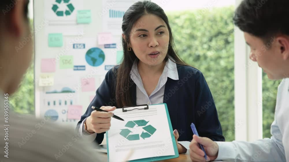 Carbon offset price report CO2 emission. Future growth Net zero waste in ESG ethical SME office protect climate change global warming social issues project. Group of asia people Eco friendly SDGs plan