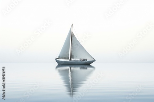a lone sailboat floating on a white background. Generative AI