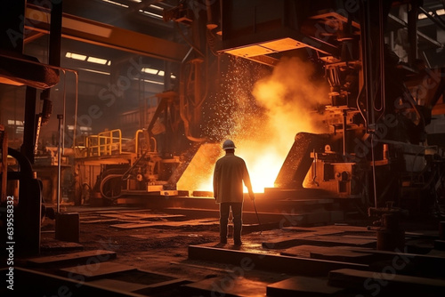 Heat steel furnace iron foundry liquid metallurgy metal factory people industrial welder