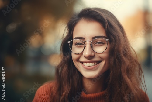 Woman glasses happy portrait. Generate Ai