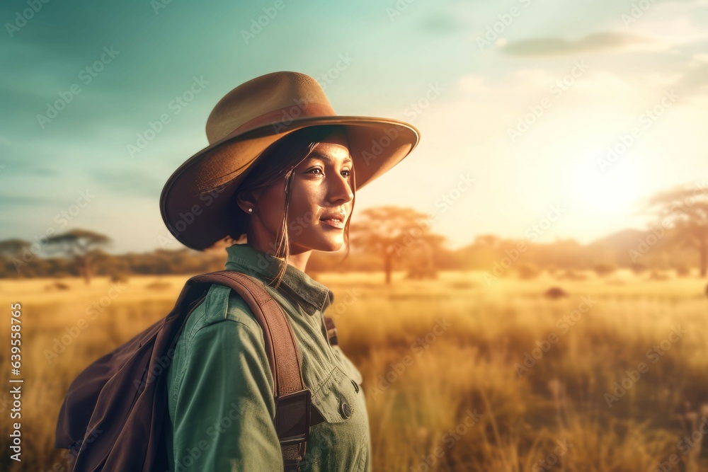 Woman african safari. Generate Ai