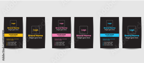Creative and double sided all black background  business card visiting card name card template, vertical black business card