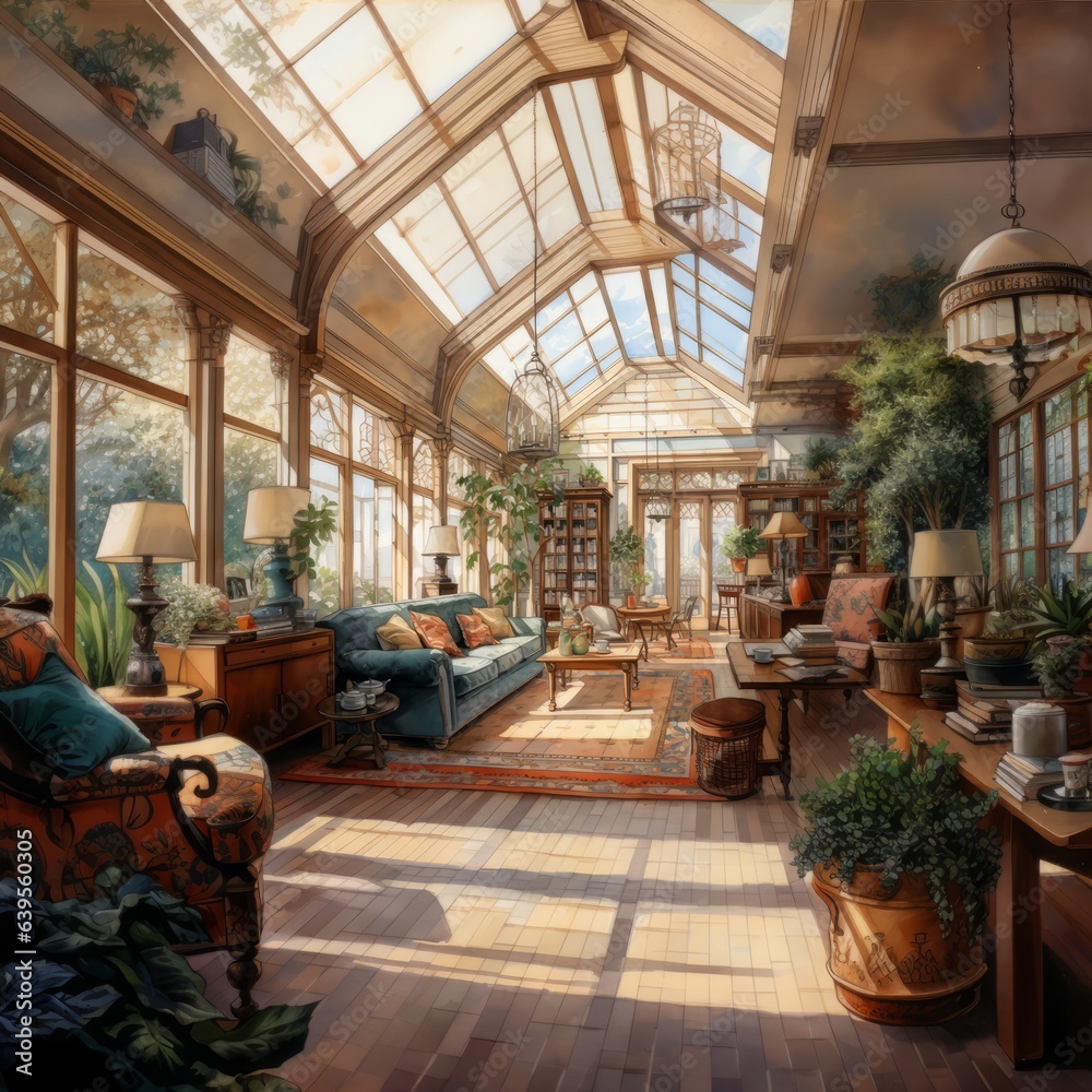 Naklejka premium Watercolor interior sketch. Generated AI.
