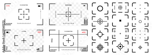 Photo camera viewfinders collection. Set of video and photo camera viewfinder display. Video camera viewfinder template collection
