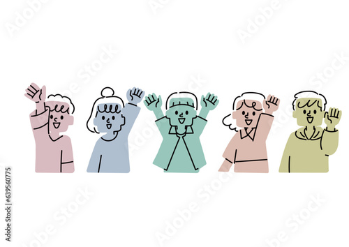 手を挙げている子供達のイラストセット