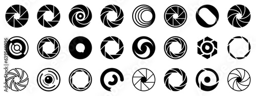 Black camera lens icon collection. Set of camera lens icons. Camera lens icon in a flat design