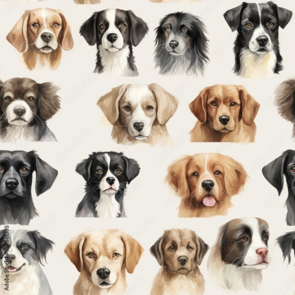 Watercolor seamless pattern dogs. Generated AI. Watercolor seamless pattern dogs. Generated AI.