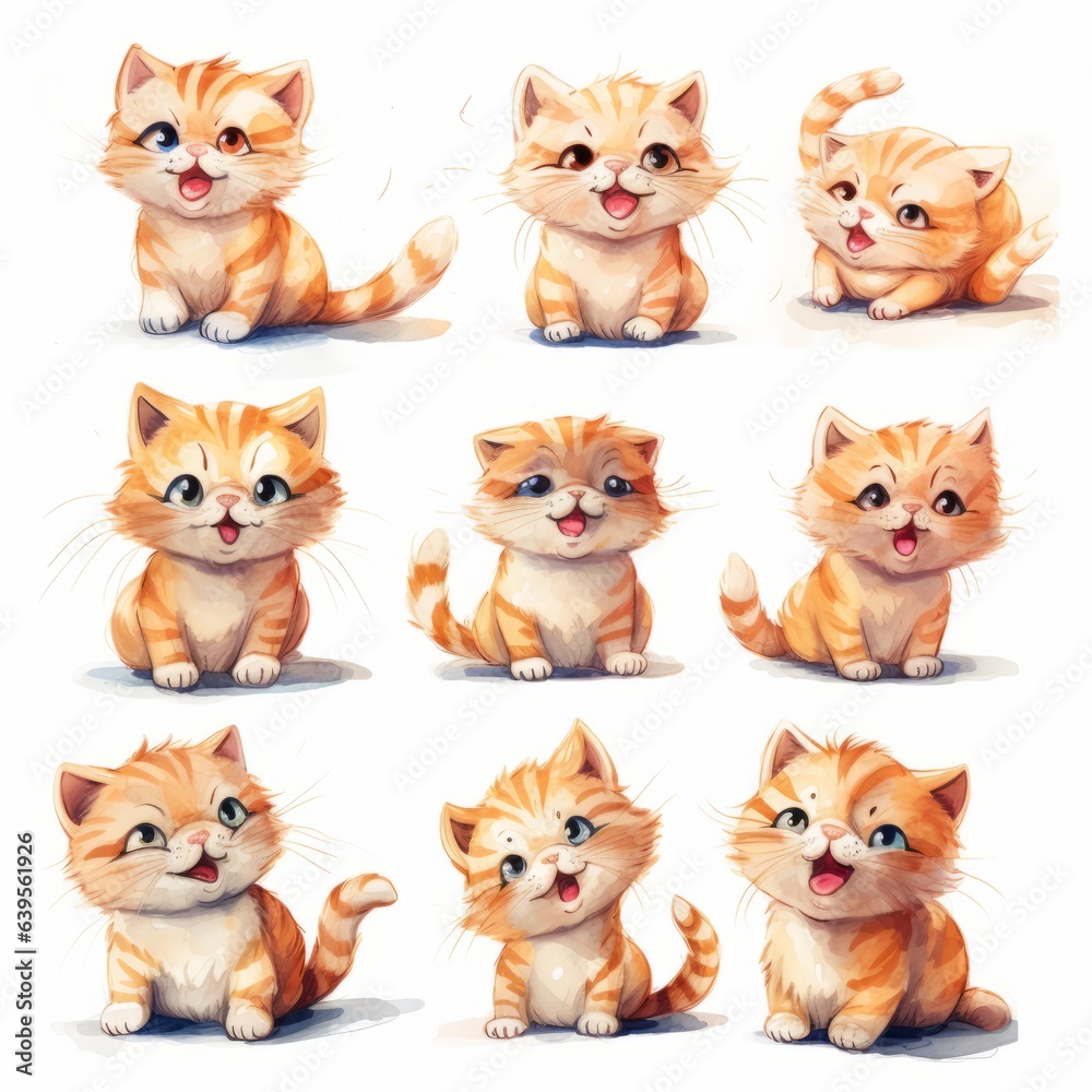 Cats cute emotions set. Generated AI. Cats cute emotions set. Generated AI.