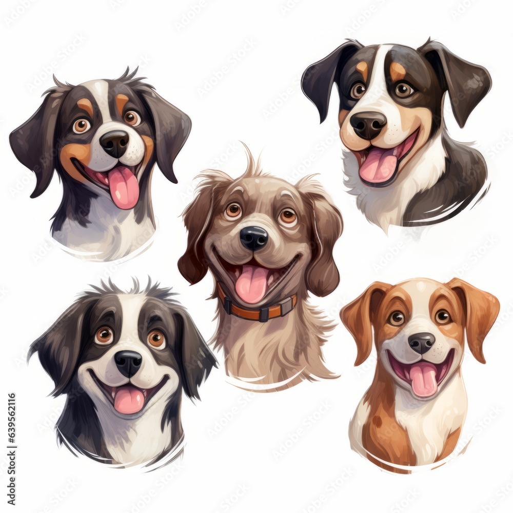 Dogs cute emotions set. Generated AI. Dogs cute emotions set. Generated AI.