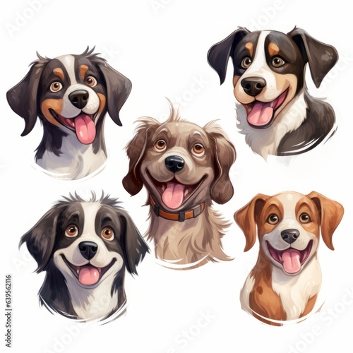 Dogs cute emotions set. Generated AI.
