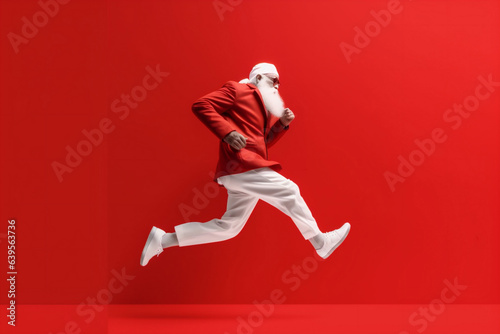 man santa white holiday claus christmas present gift run red isolated. Generative AI.