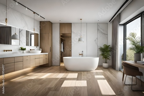 Master ensuite bathroom with walnut joinery
