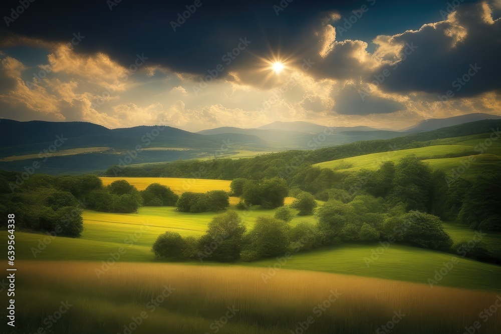 Naklejka premium landscape with field and blue sky