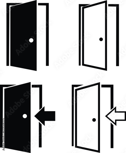 set of black Door Icon in trendy flat style isolated on white background. Open door line symbol for your web site design, logo, app, UI. entrance door icon.