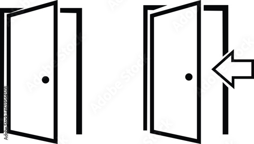 set of black Door Icon in trendy flat style isolated on white background. Open line door symbol for your web site design, logo, app, UI. entrance door icon.