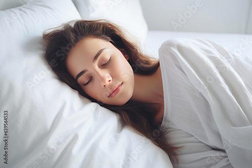 Woman sleeps soundly in bedroom photo