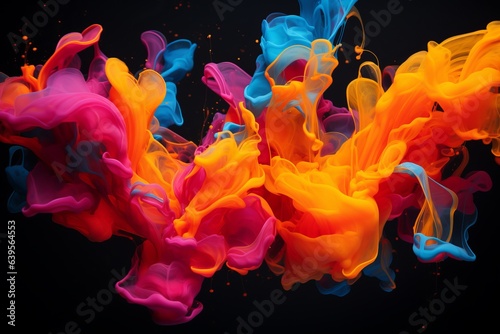 an injection of plots of acrylic paint or special ink under water on black background, colorful explosion or artistic pigment