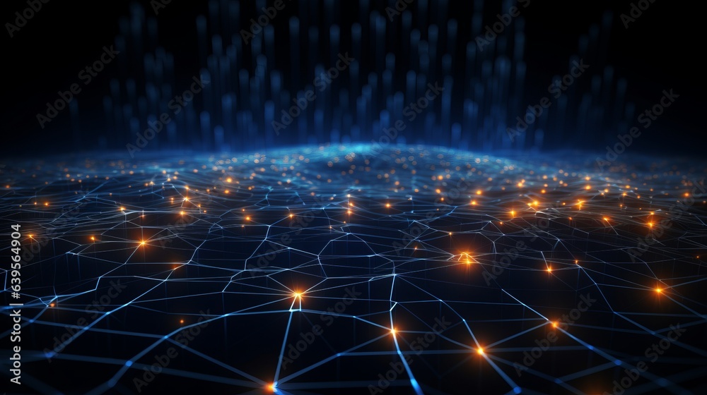 Grid surface. Abstract science or technology background. Digital background with glowing particles and lines. Big data visualization. Connecting internet of things Grid surface. Abstract science or technology background. Digital background with glowing particles and lines. Big data visualization. Connecting internet of things