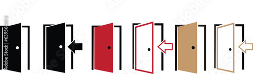 set of black, red and skin Door Icon in trendy flat style isolated on white background. Open door symbol for your web site design, logo, app, UI. entrance door icon.