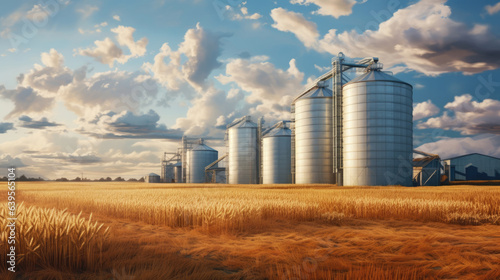 Silos in a wheat field. Storage of agricultural production.