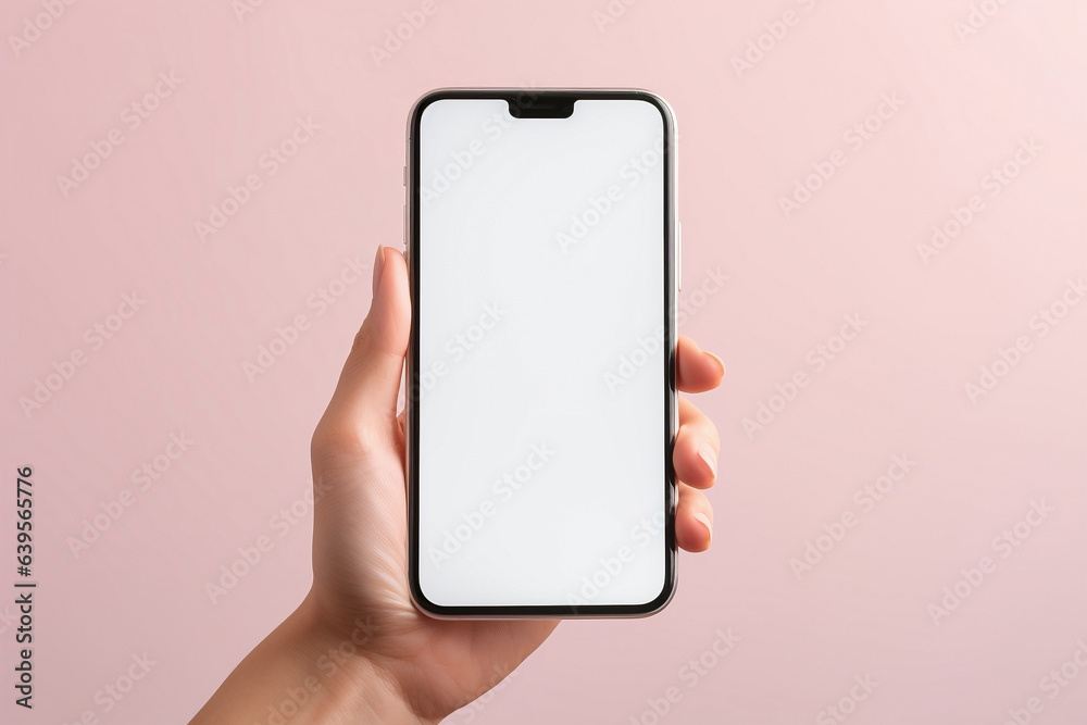 hand holding empty display smartphone isolated on empty background