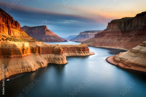 Grand canyon state of desert land sea shore. Long river between desert to the sea
