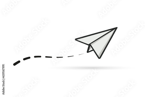 Paper airplane path. Travel and tourism concept. Isolated vector illustration. Dotted line plane path.